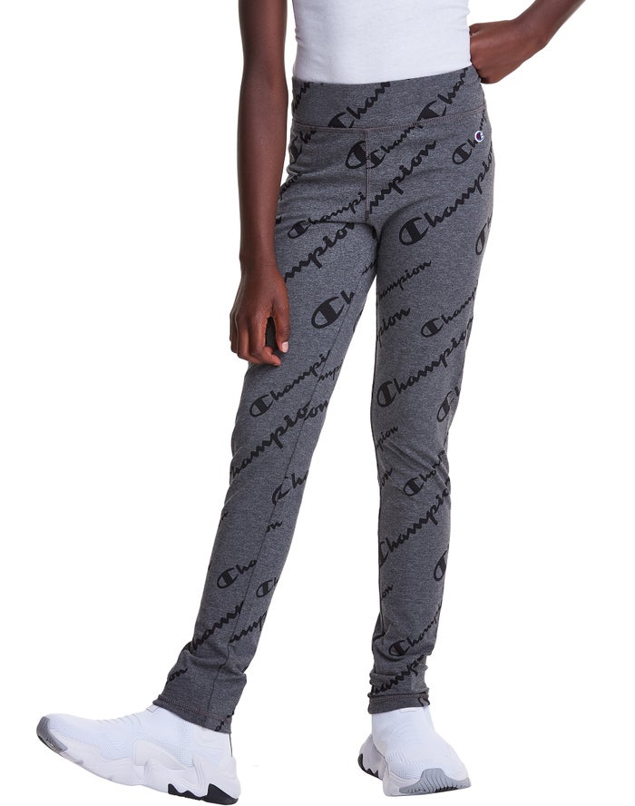 Champion Girls Leggings NZ - Allover Logo Dark Grey ( 4172-BOKDG )